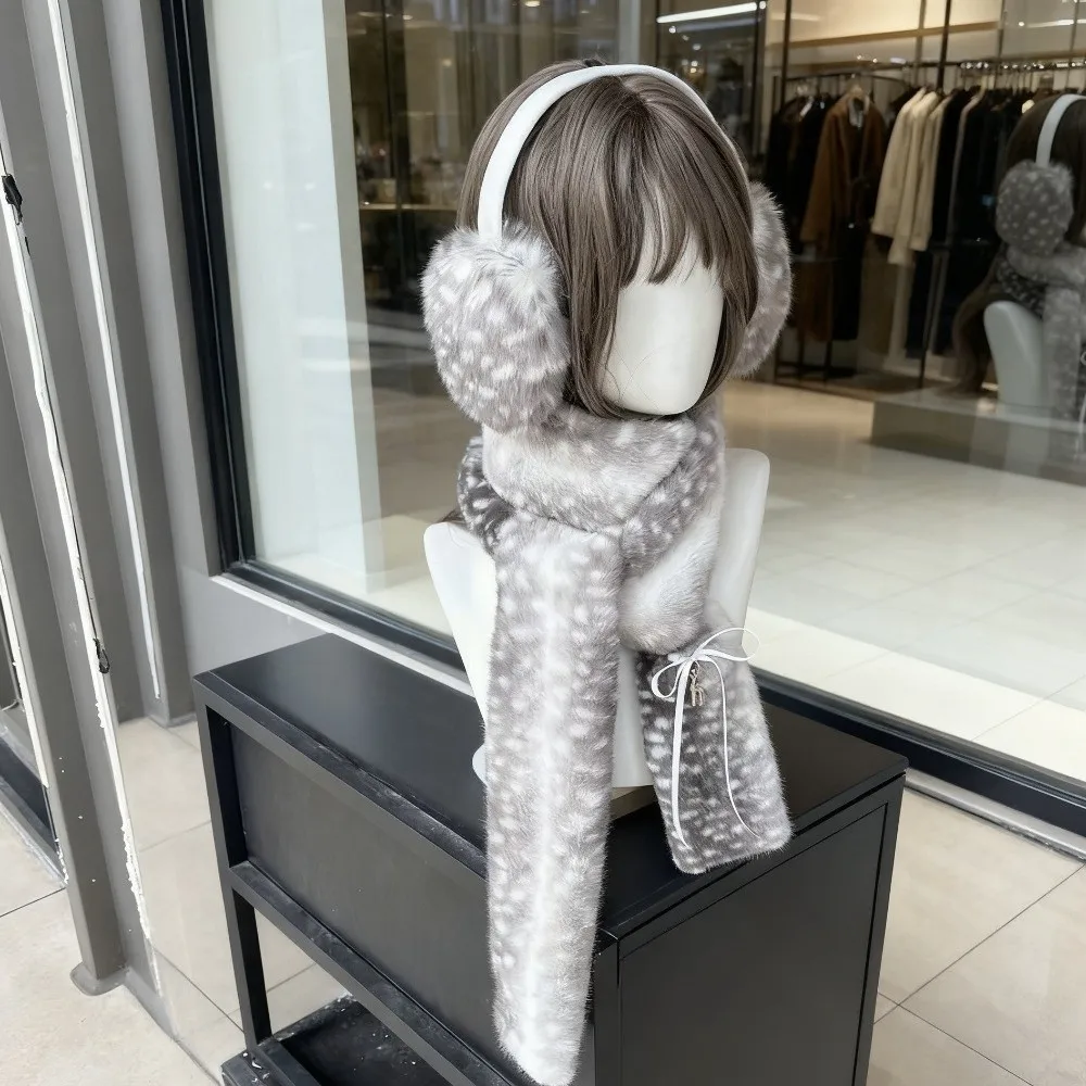 Kawaii Deer Print Scarf Winter Warm Soft Foldable Earmuffs Windproof Neck Warmer New Year Celebration