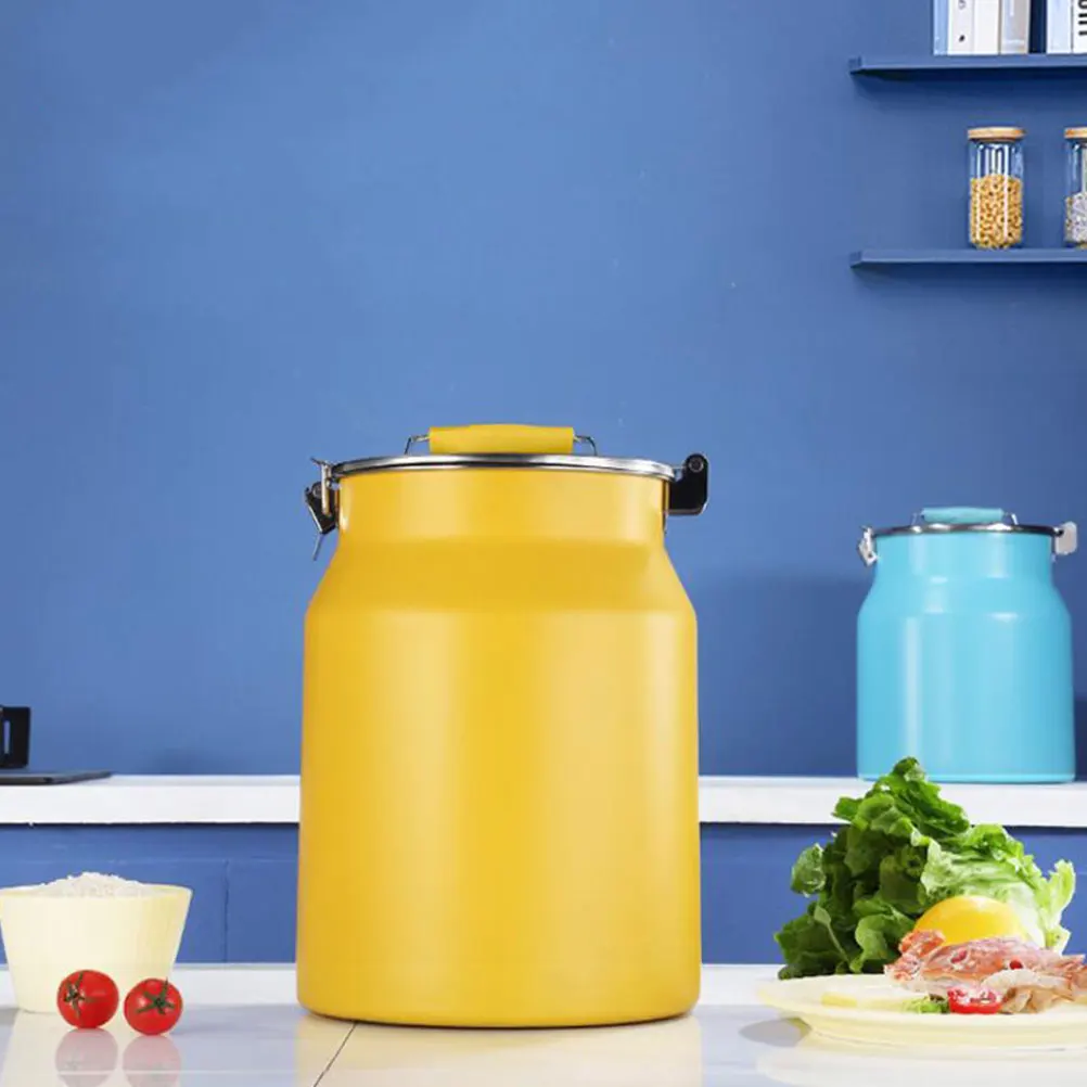

Stainless Steel Rice Bucket 8L Yellow Sealed Grain Storage Tank Kitchen Container Easy Clean MultiPurpose Food Canister