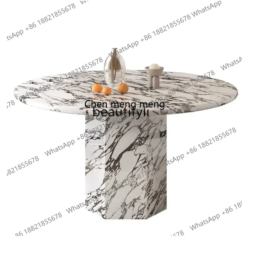 D178   French retro simple round marble dining table and chair combination with turntable household dining table