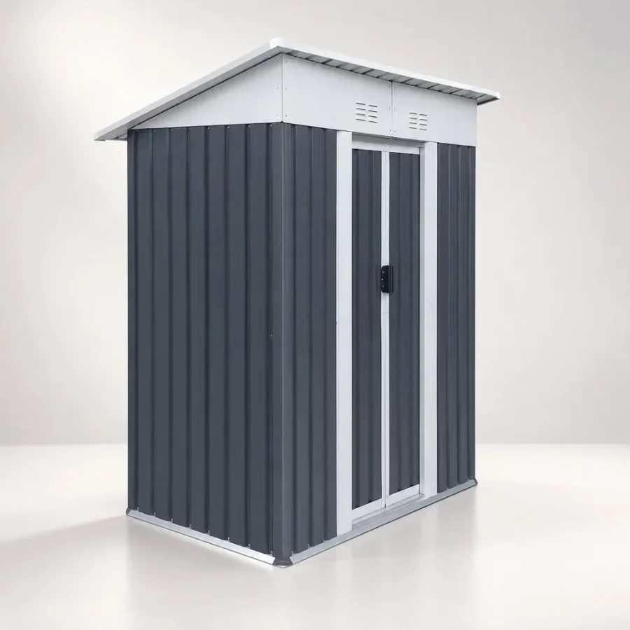 5FT x 3FT outdoor storage shed for garden and bike storage, grey galvanized steel aluminum alloy frame, high-strength sliding d