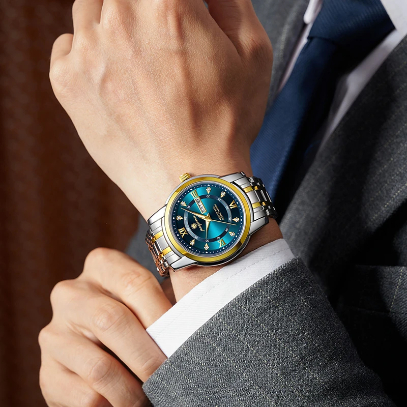 Relojes de pulsera de cuarzo con movimiento de negocios informal, reloj de lujo con diamantes dorados para hombre, Relojes automáticos, regalos para hombre