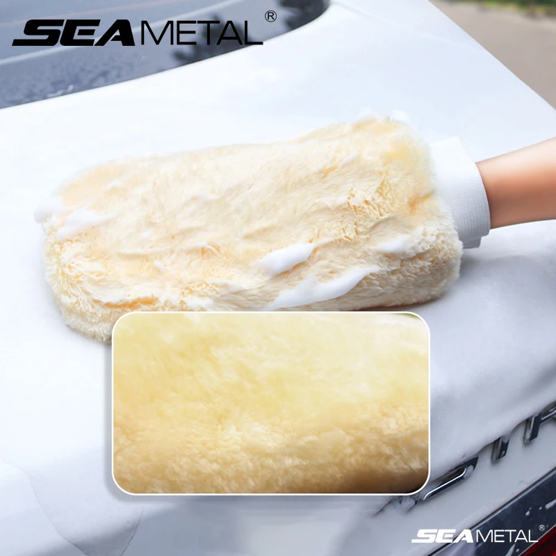 SEAMETAL Microfiber Car Wash Gloves Imitation Wool Soft Thickened Car Clean Mitt Double-faced Waterproof Glove Washing Supplies