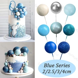 20pcs Blue Cake Topper Balls Baby Blue Navy Blue Glitter Pearl Cake Decoration Balls for Boys Birthday Baby Shower Party Decor