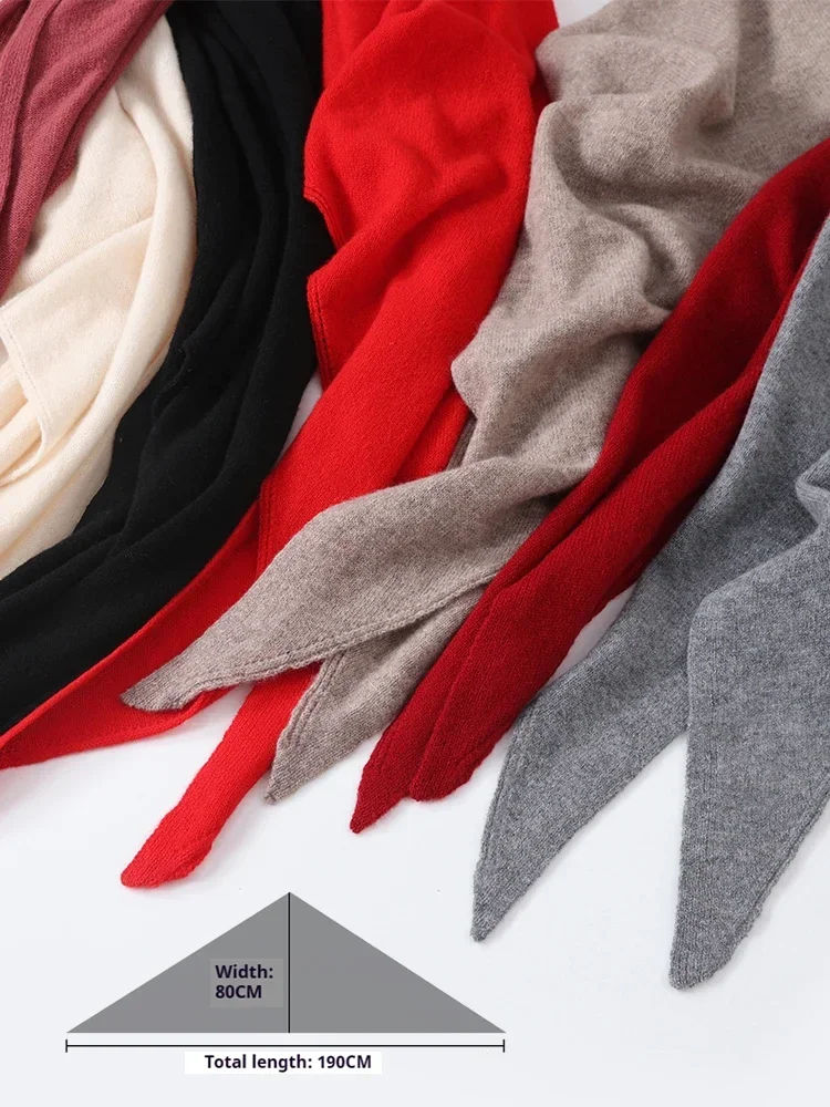 2024 Trend Large Triangle Shawl Scarf 100% Wool Women Knitted Accessories Cape Casual Soft Warm Cappa Cozy Black Gray Red