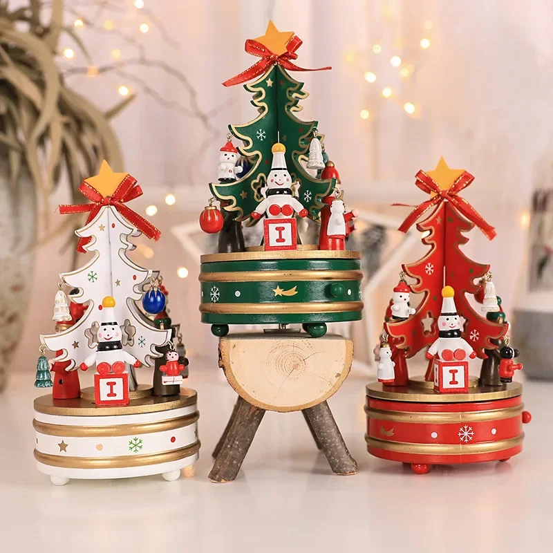

Christmas Ornaments Wooden Rotating Music Box Music Box Christmas Tree Decoration Children Gifts Gifts Carousel Musicbox