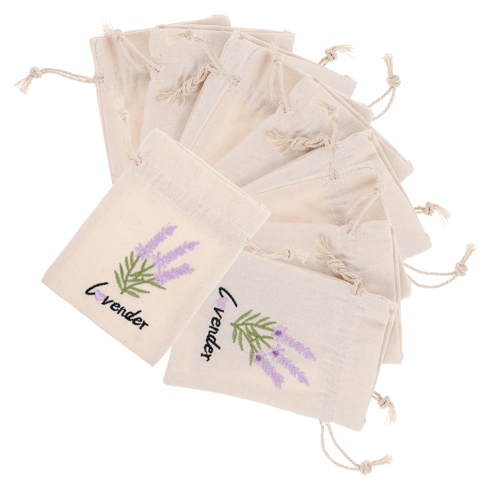 

10 Pcs Lavender Drawstring Pocket Fan Storage Bag Cooking Spice Bags Canvas Cotton Embroidered Jewelry Pouches Aromatic Sachet