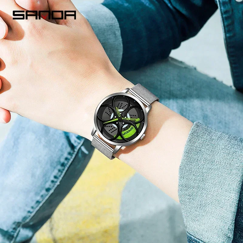 SANDA P1070 Top Brand New Modello Auto Wheel Rim Hub Orologi da uomo Super Orologio da polso al quarzo in acciaio inossidabile Relogio Masculino