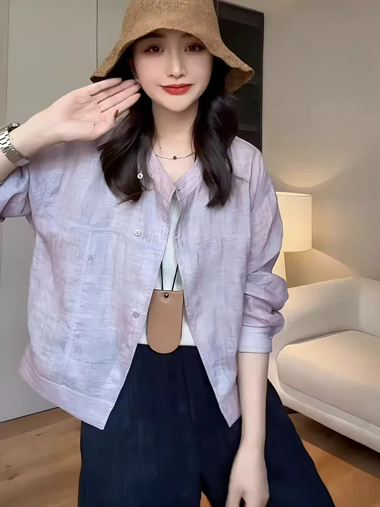 

Lace-Up Sleeveless Long-Sleeve Sun Protection Shirt Women's Summer Loose Slimming Linen Shirt Cardigan Outerwear Trendy