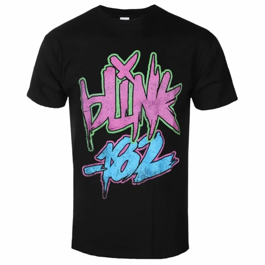 2026 Blink 182 Neon Logo Artistic Patterns Summer Fashion T-Shirt Men Women Cotton T-shirt Casual Street Classic Band T-shirt