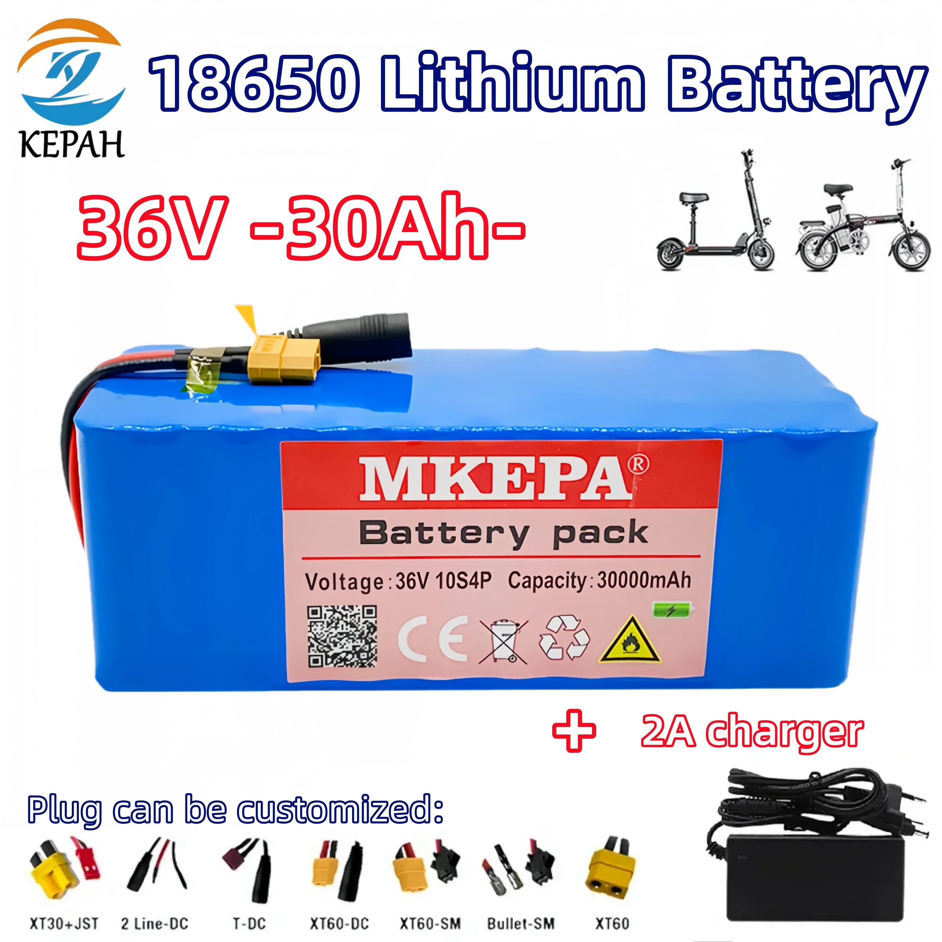 

Аккумуляторная батарея 36В 10S4P 30Ач | Мощный блок питания 500 Вт для электровелосипедов, 42В BMS с разъемом XT60 + зарядное устройство в комплекте