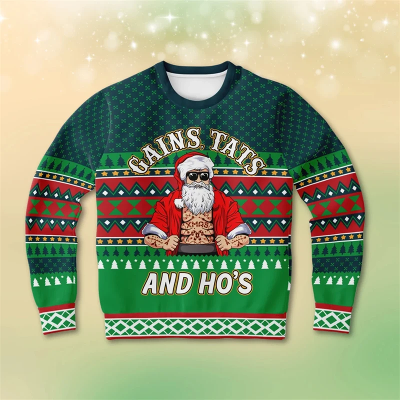 Ugly Christmas Sweaters Gingerbread Man Anime 3D Funny Print Holiday Party Xmas Sweatshirt For Party Birthday Xmas Hoodies 2024