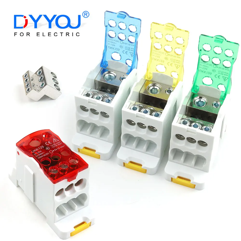 

UKK 125A Din Rail Distribution Box Wire Connector Two In Six Out Unipolar Junction Box Fast Push-in Electrical Terminal Block