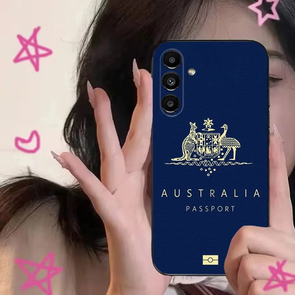 Passport country Phone Case para Samsung S24,S21,S22,S23,S30,Ultra,S20,Plus,Fe,Lite,Note,10,9,5G Black Soft Cover