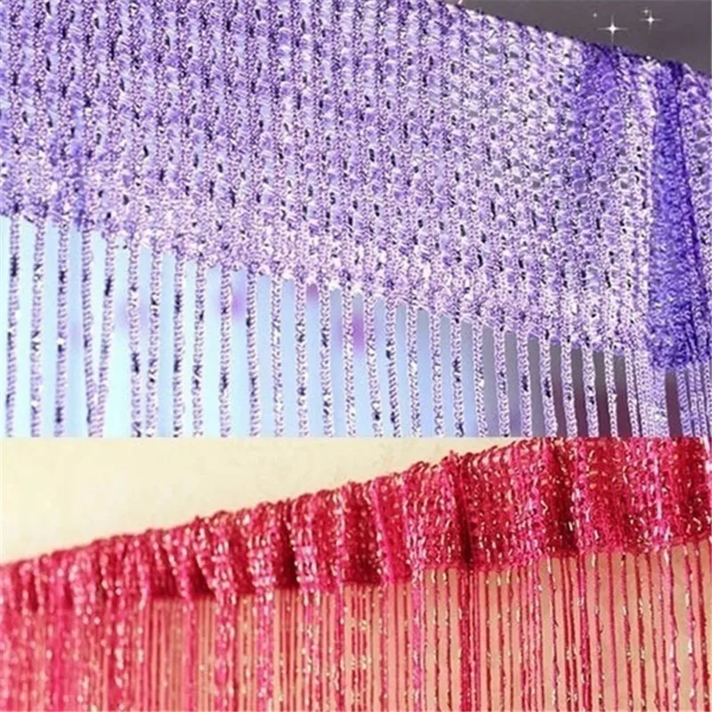 95x200CM Living Room String Curtain Shiny Tassel Silver Line Cortinas Solid Color Window Home Door Divider Curtain