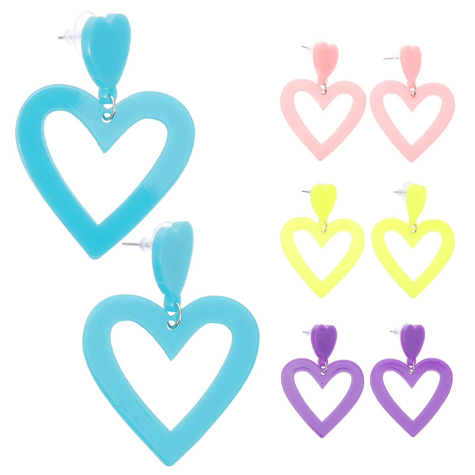 

4 Pairs Heart Earrings Heart-shaped for Ringsfor Women Dangle Drop Trendy