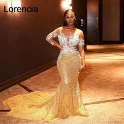 Customized Sparkly African Gold Mermaid Prom Dress Lace Appliques Sequins Beaded Aso Ebi Evening Party Gown Robe De Soiree YPD11