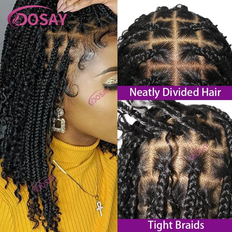 Pelucas trenzadas de caja sin nudos Bob corto sintético para mujeres negras, peluca con trenzas Jumbo de 12 pulgadas, pelucas de cabello trenzado Frontal de encaje completo africano