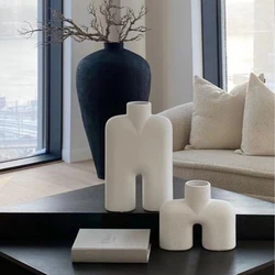 Vegetable Fired Vase Geometric Abstract Hollowing Out Ceramic Handicraft Ornaments Flower Vase Room Decoration Accessories