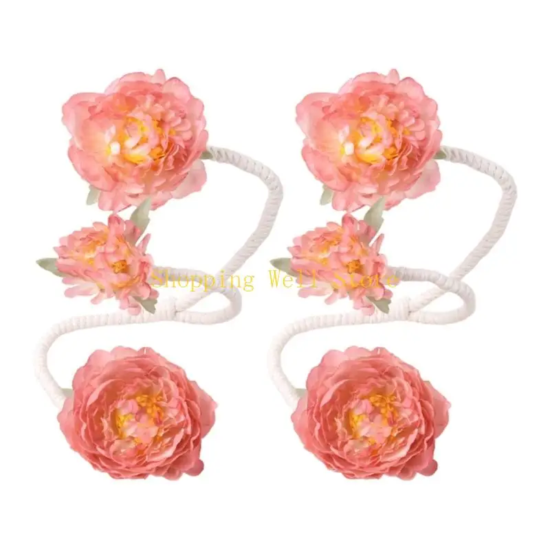 KX4B 2 Pack Handmade Flower Curtain Clip Flexible Floral Curtain Tiebacks Window Drapery Holdbacks Buckle Tie Home Decors