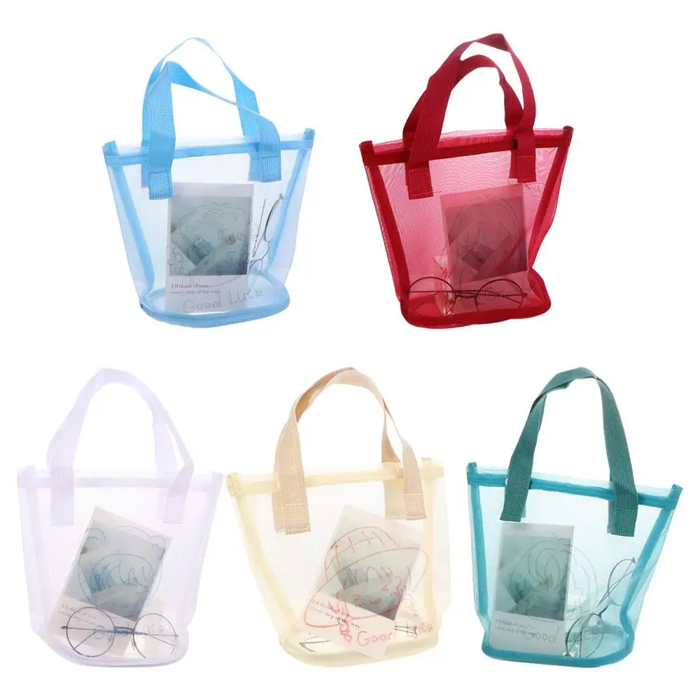 Shopping Summer Mesh Large Nylon Foldable Korean Style Bag Storage Bag Women Handbag Makeup Bag