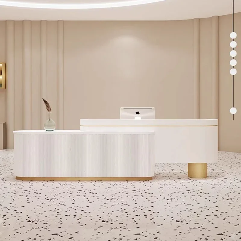 Small Receptionist Modern Office Desk White Bar Laudry Cabinet Retail Checkout Counter Spa Reception Mobile Leggio Furniture