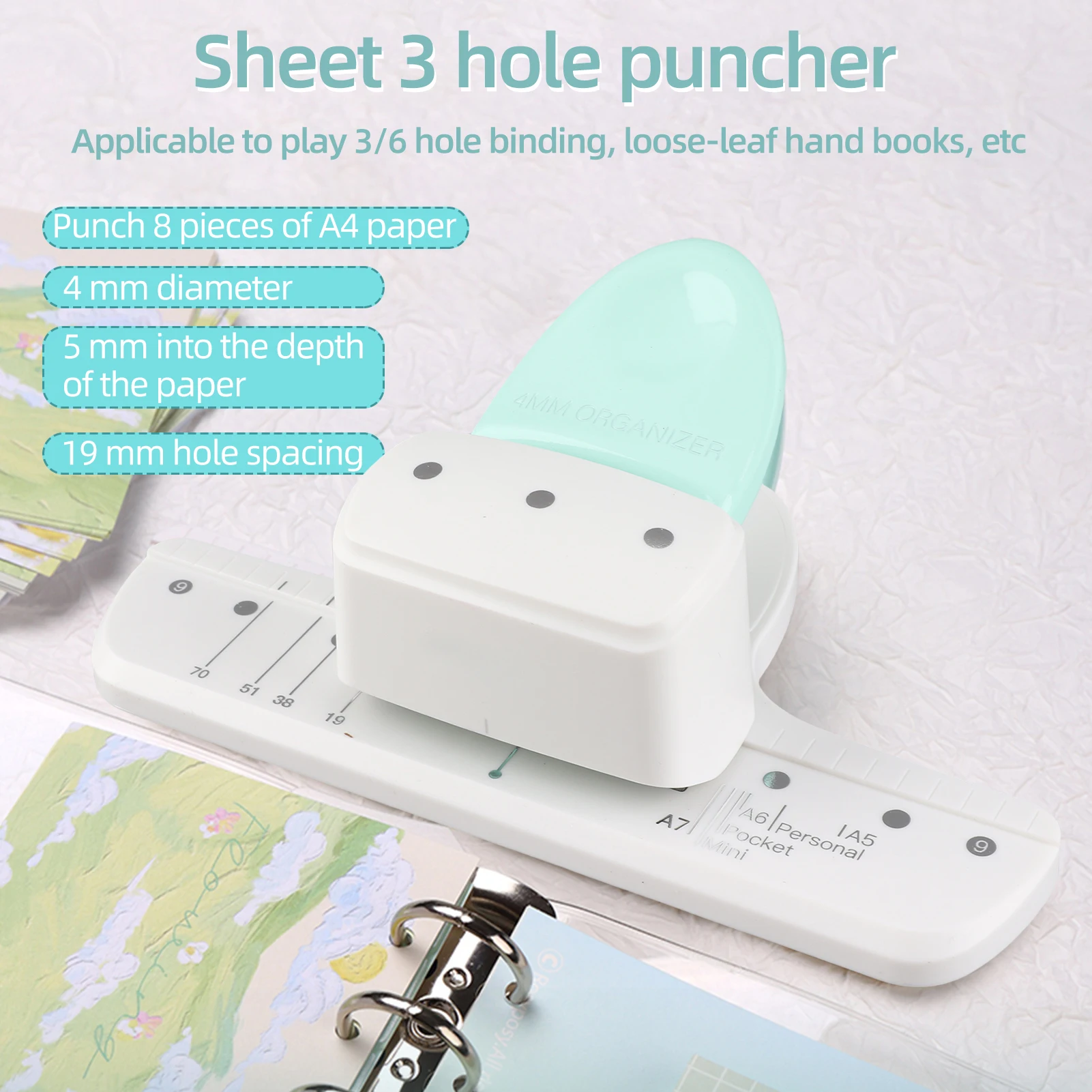 جديد 4 مللي متر ثقب الناخس مخطط يومي قابل للتعديل 3 حفرة خرامة الورق ل A8/A7/A7 جيب/A6/A6 الشخصية/A5 حجم 8 ورقة أجهزة الكمبيوتر المحمولة