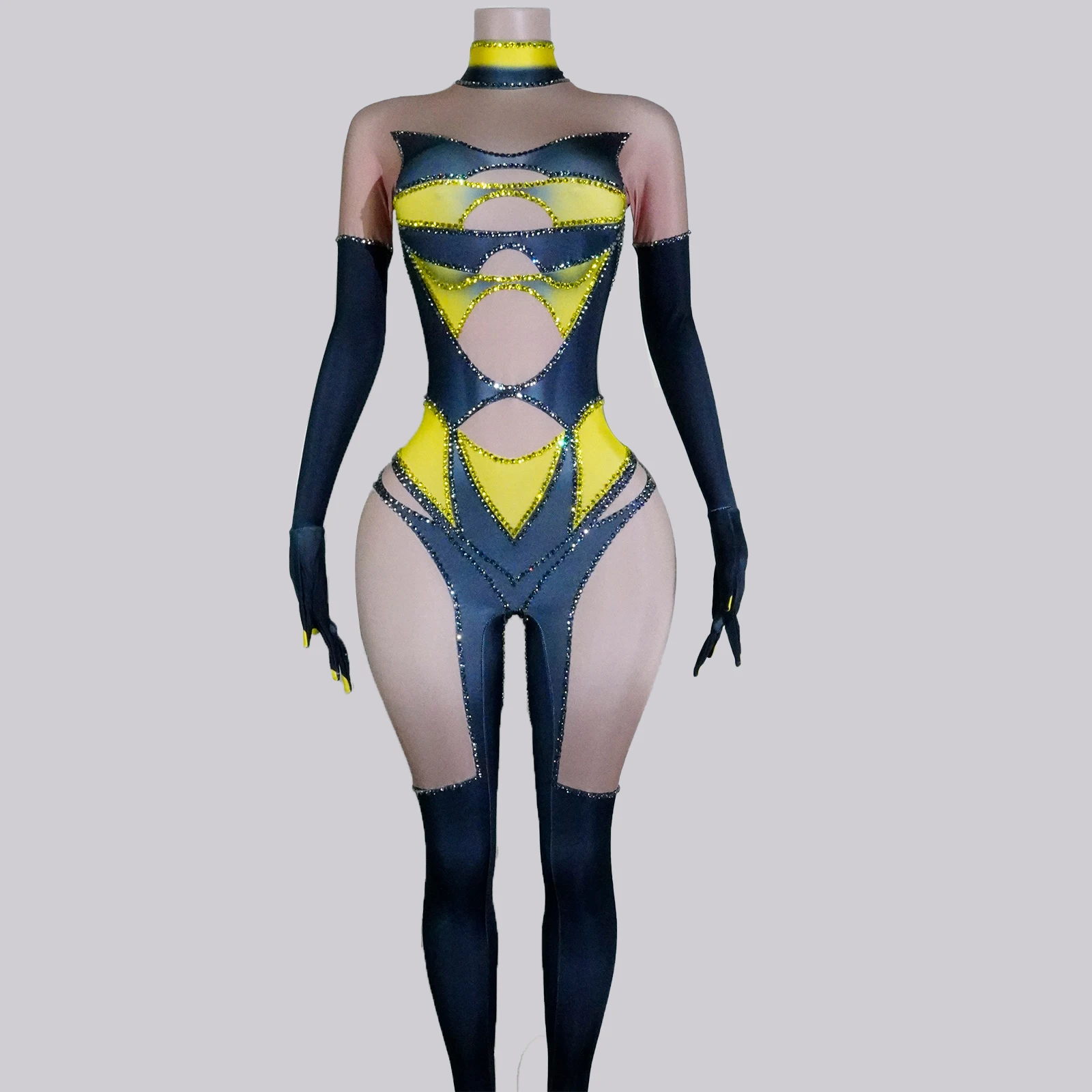 

Sexy Black Printed Long Sleeve Jumpsuit Drag Queen Stage Clothes Celebrate Pole Dance Clothing Celebrate Performance DJ DS Club