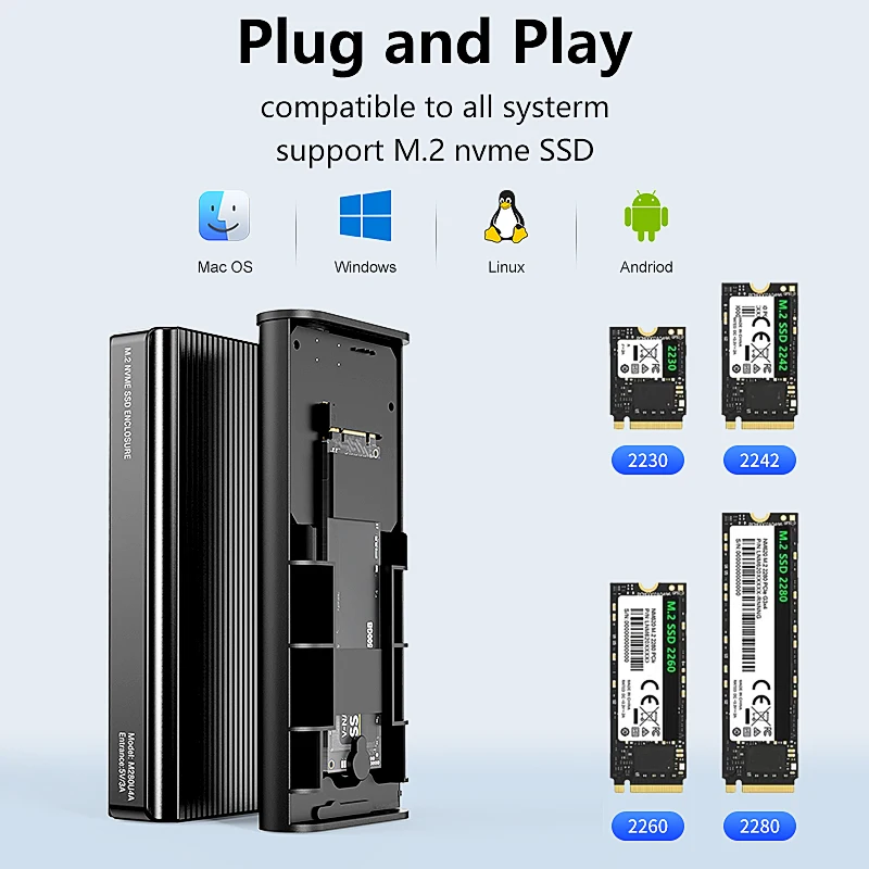 Imagem -06 - Gabinete Ssd Nvme de Alumínio Estojo de Disco Rígido Externo tipo c para pc Compatível com tb Usb 3.2 3.1 3.0 2.0 40gbps Usb 4.0 M.2