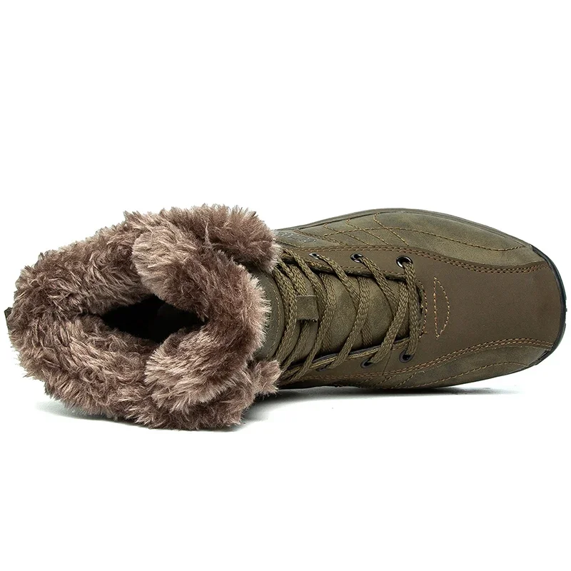 Botas militares tácticas para hombre, botas de nieve de cuero genuino para caza y senderismo, botas de invierno para hombre, calzado para exteriores acolchado y cálido