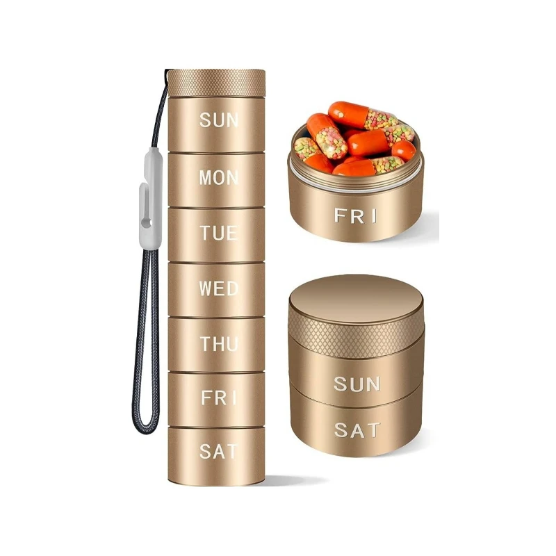 

7 Day Pill Organizer Aluminum Waterproof Medicine Storage Box Portable Case for Outdoor Travel and Daily Medication Use