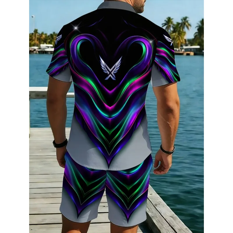 Men's Neon Print Shirt And Shorts Two Piece Set Polyester Summer Beach Pool Party Casual Outdoor Wear Outfit view 2