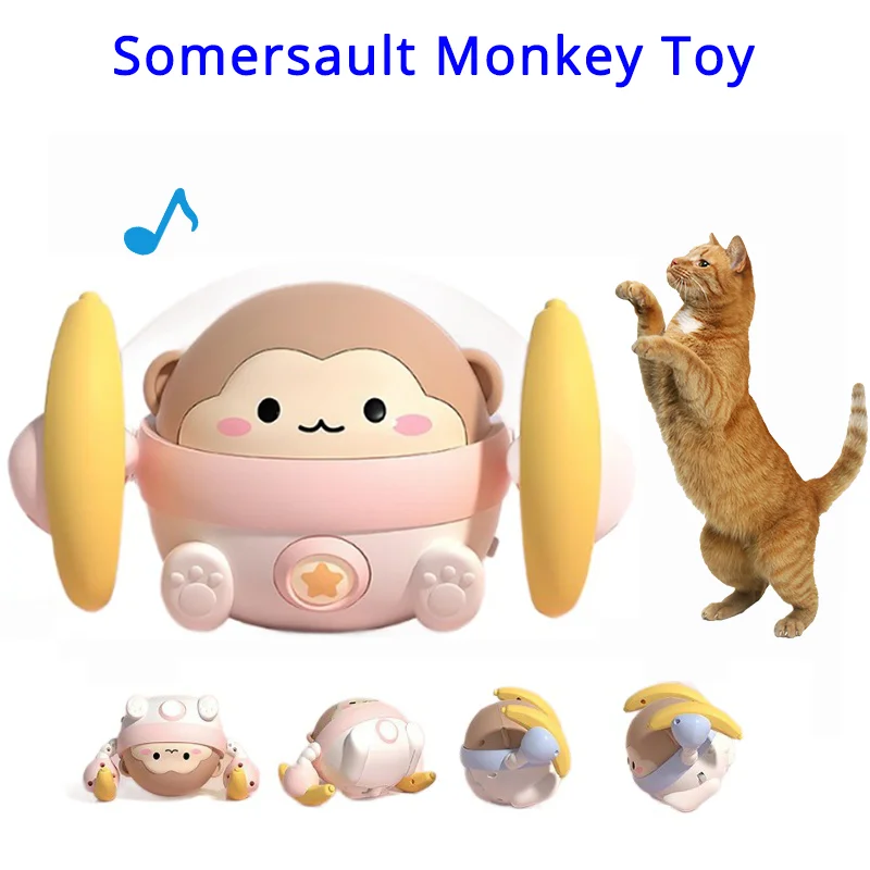 

Somersault Monkey Toy 360 Degree Tumbling Touch And Voice Control Interactive Cat Toys Indoor Play With Music And Lighting