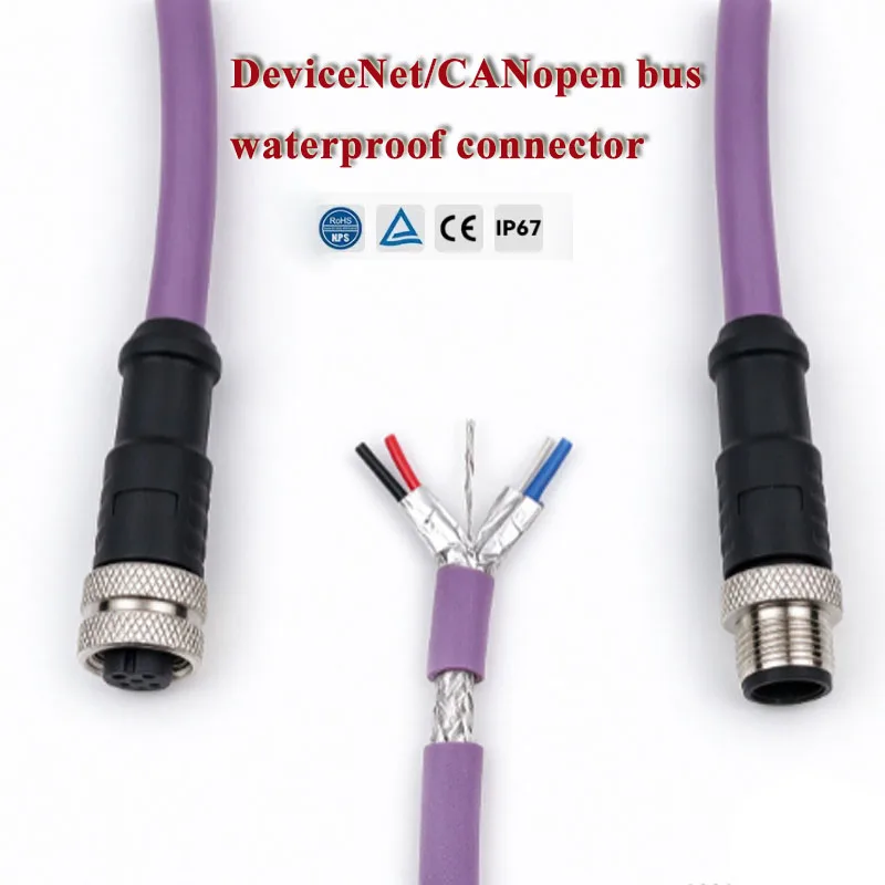 M12 A-type Connector Cable Waterproof IP67 DeviceNET Protocol Male Female 4Pin 5Pin A Coding Aviation Plug Line CAN Bus PVC Wire
