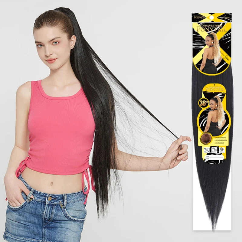 

Snowdrop 36 inch Long Ponytail Synthetic Extensions Soft Clip-In Hair Extension Natural Straight Drawstring Pony Tail