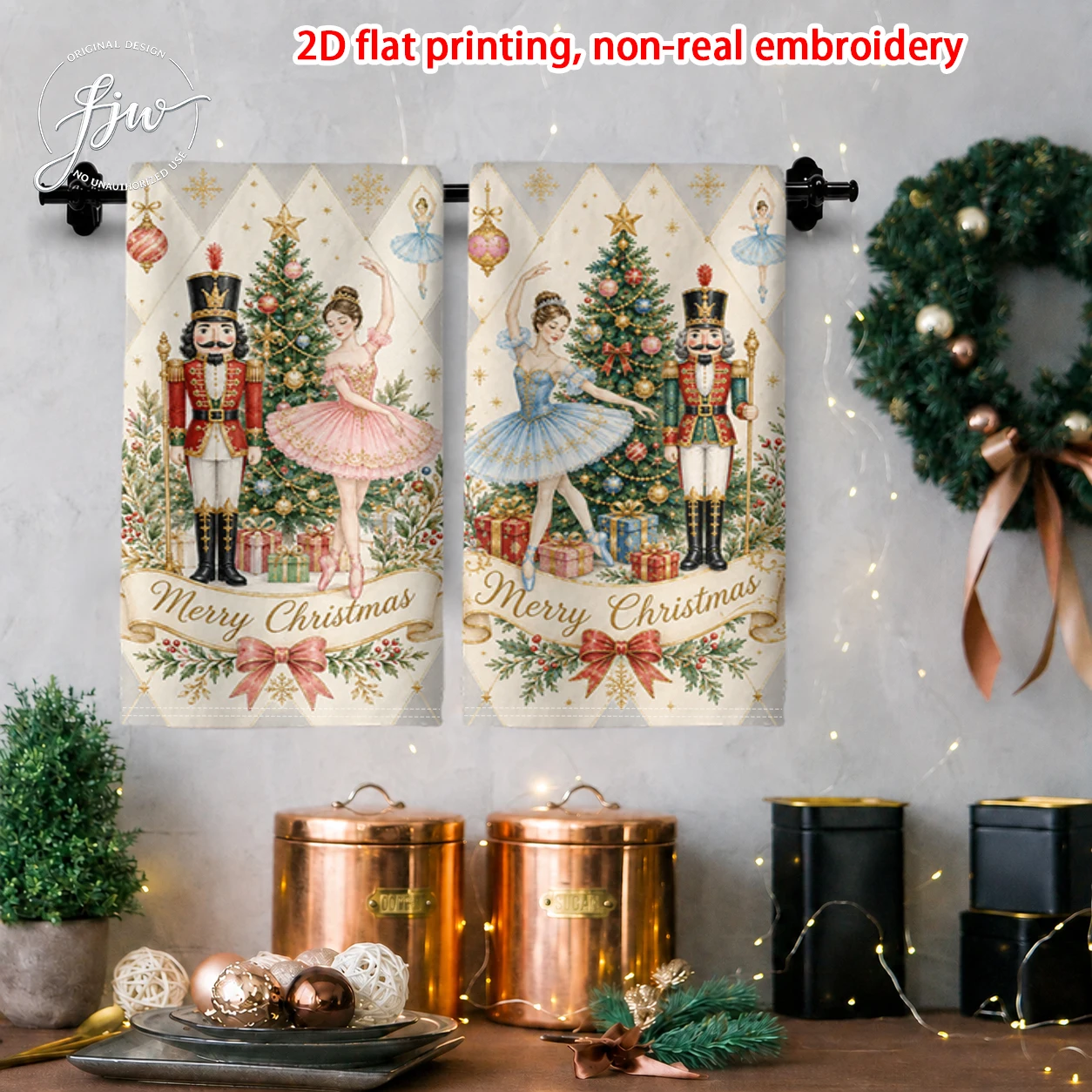 2pcs Christmas Kitchen Towels Set of 2 Vintage Nutcracker Snowman Xmas Tree Print Soft Dish Towels for Holiday Home Decor