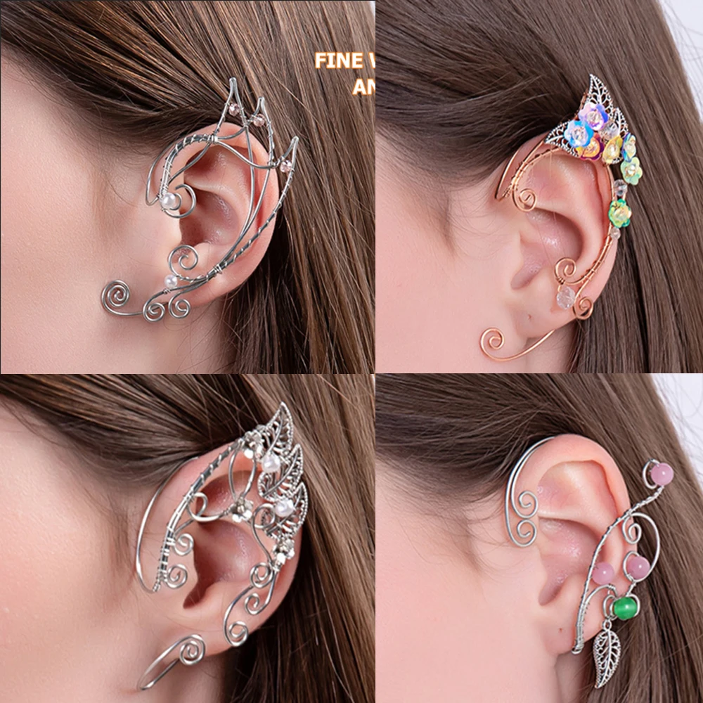 1 Pair Ear Cuffs Elven Earrings Aluminum Ear Clip Earbone Clip Cosplay Fairy Eardrop For Women Girls Party Jewelry