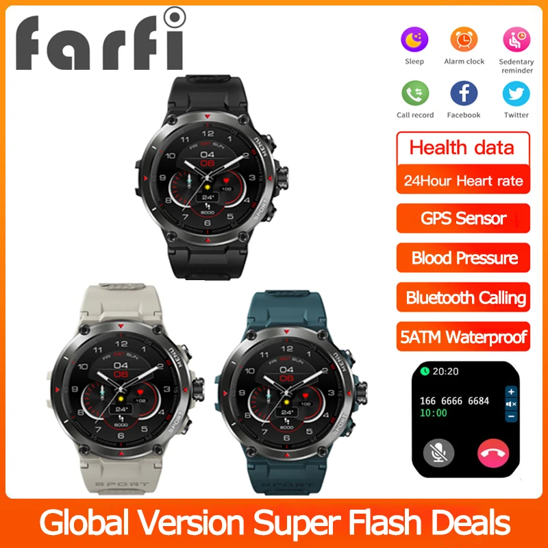 

Farfi Bluetooth Calling Smart Watch AMOLED Heart Rate Sleep Blood Oxygen Monitoring GPS Sports Fitness Tracker Smart Wristwatch