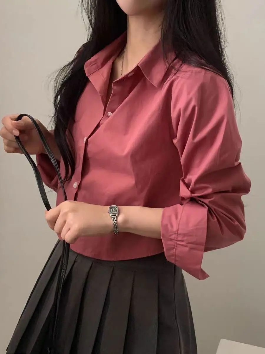 

Spring 2026 Women's Loose Fit Long Sleeve Shirt Vintage Design Versatile Color Button up Top Layering Friendly Korean S...