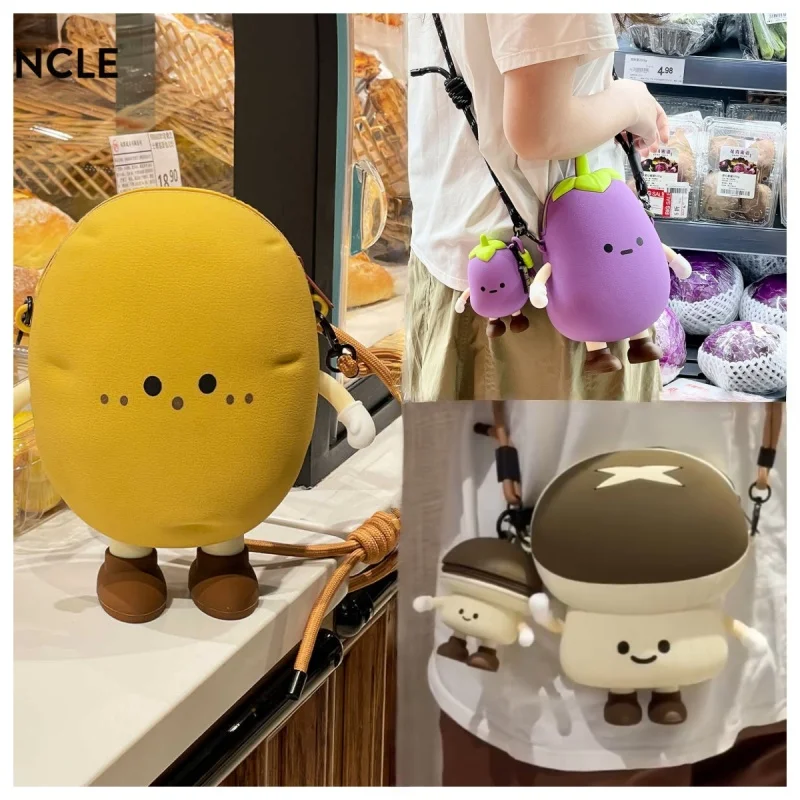 

In Stock Chibi Cute Potato Eggplant Mushroom Mobile Phone Bag Lady’S Single-Shoulder Cross-Body Bag Large Silicone Gift