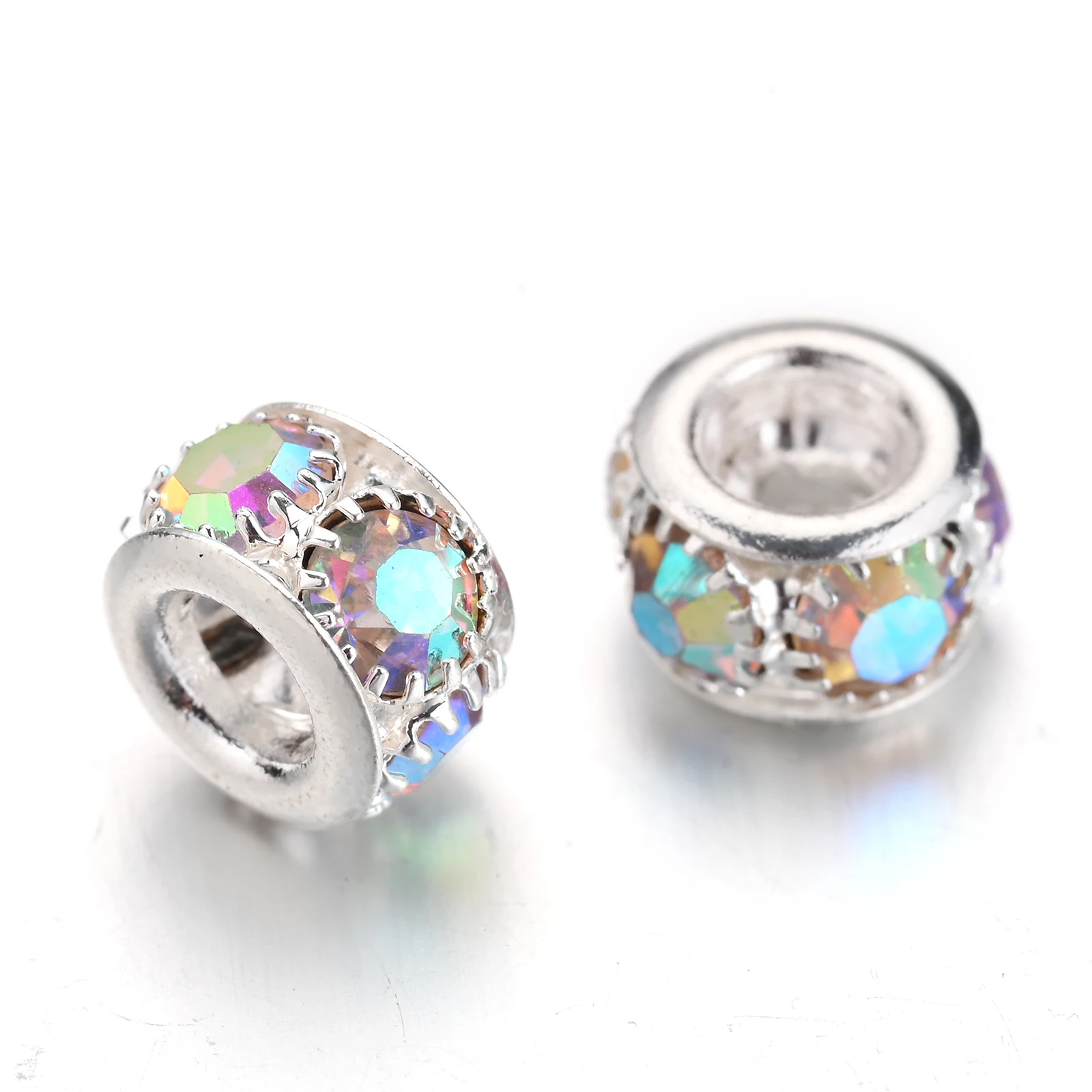 10 Stück 8/10mm Strass-Legierungs-Abstandsperlen, gemischte Farben, Kristall-Rondellperlen, große Lochperlen für DIY-Armband-Schmuckherstellung – Detail 2
