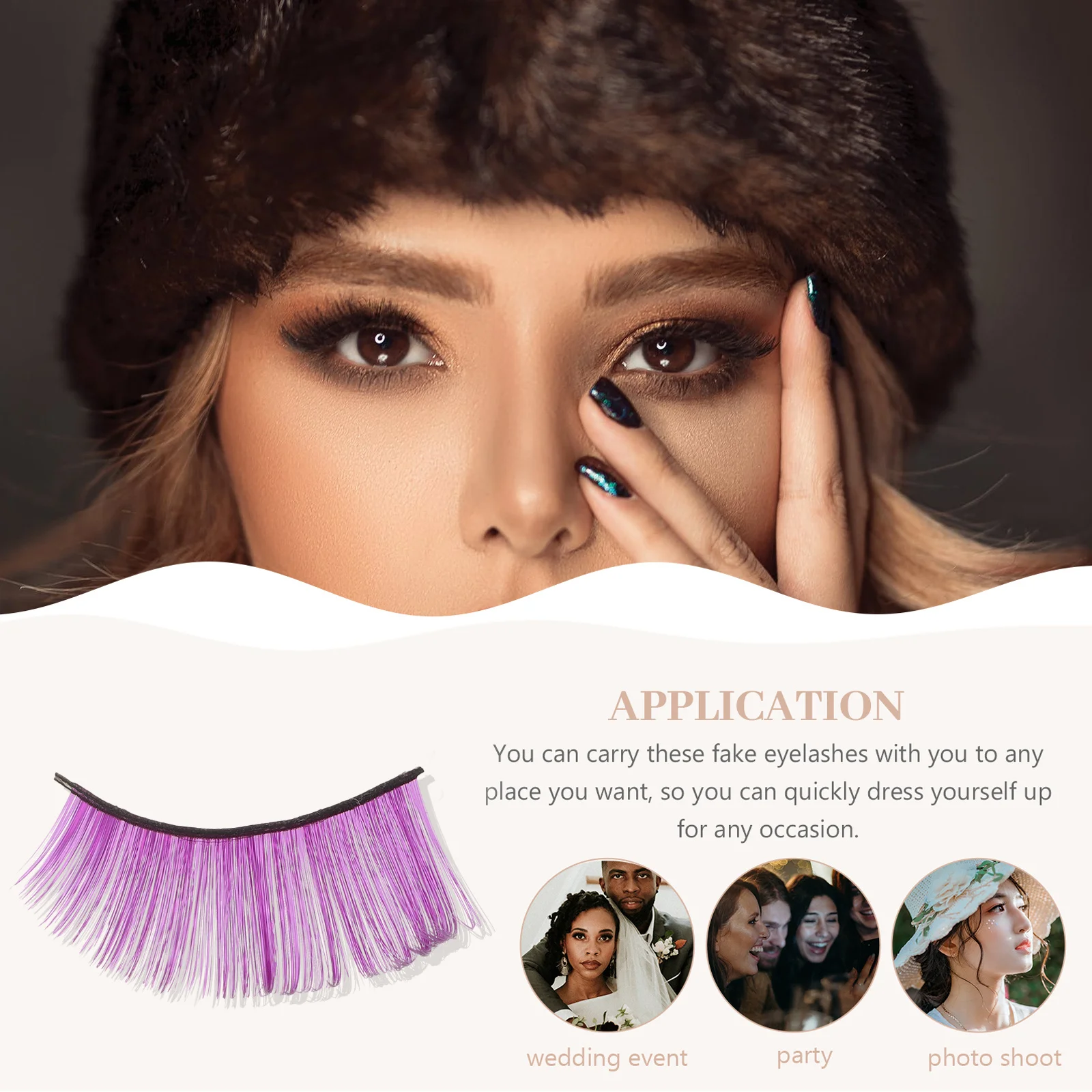 3 Paar rosa synthetische Wimpern, einfach anzubringen, entfernen, ideal für Halloween, Cosplay, Bühnenshow, glamouröser Look zum Ausgehen