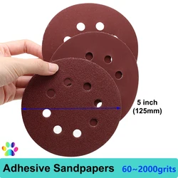 5 inch 8-gaats schuurschijven klittenband zelfklevend schuurpapier voor excentrische schuurmachine 60-2000 korrels schuurvellen