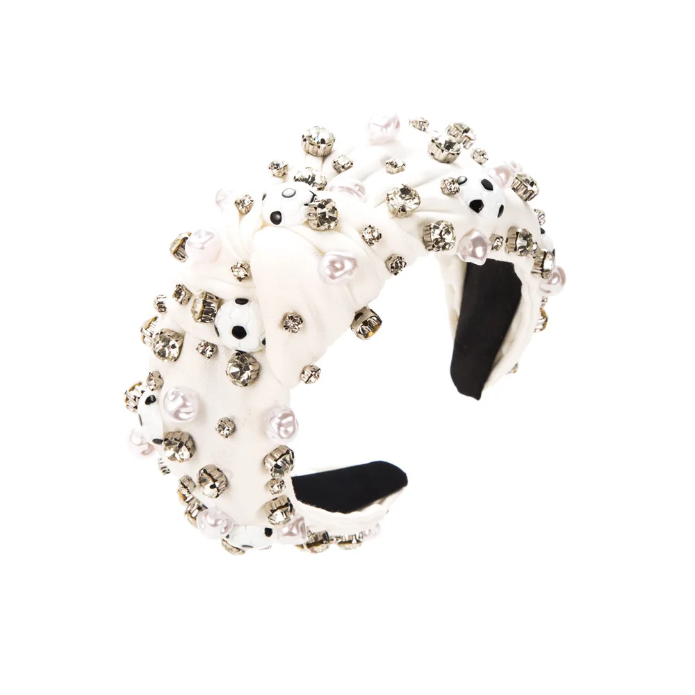 Fashion New Football Series Headband Personalized Baroque Hand Sewn Crystal Diamond High Skull Top Headband 5
