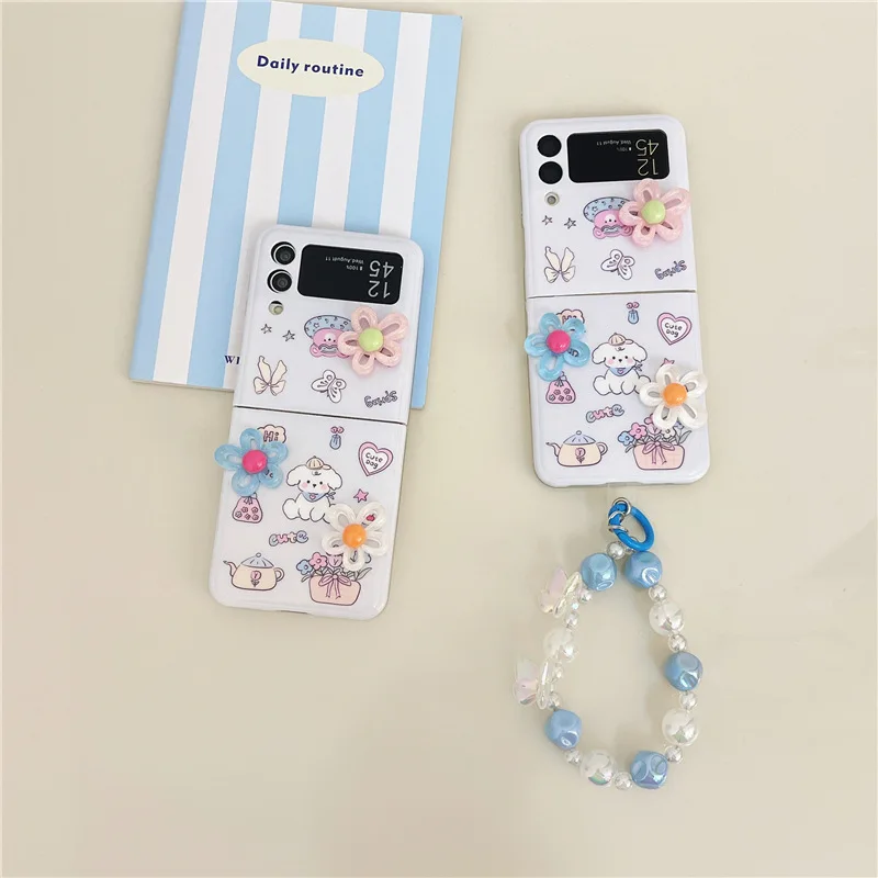 

Creative Flower Puppy Phone Case for Samsung Galaxy Z Flip 6 5 4 3 Protective Back Cover for ZFlip4 ZFlip5 ZFlip6 Case Shell