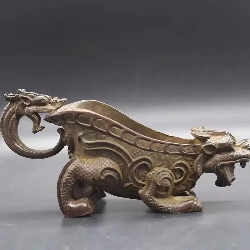 

Exquisite Collection of Chinese Antique Bronze Dragon Jue Cup Statue Ornaments