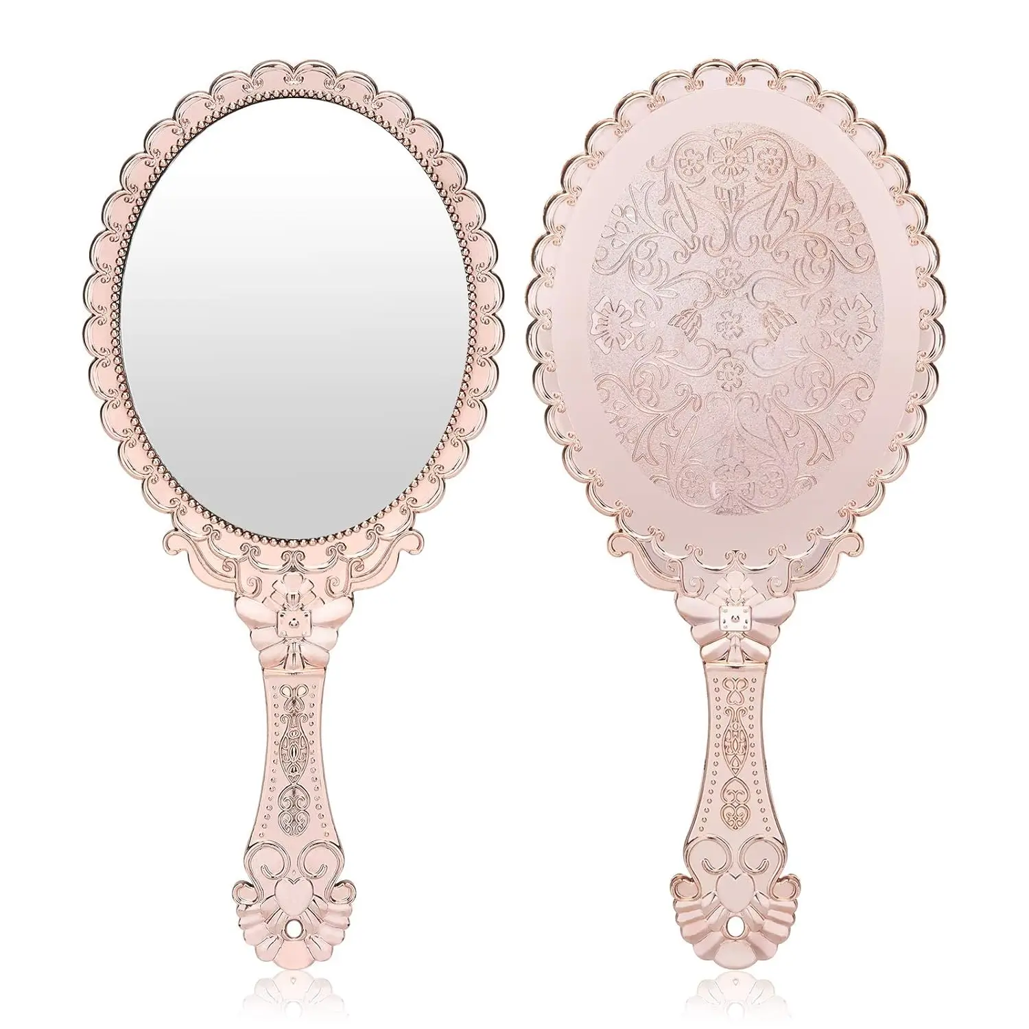 Miroirs à main vintage de voyage 2 pièces compactes portables de forme ovale, avec poignée pour le maquillage, la coiffure, accrochés comme décoration