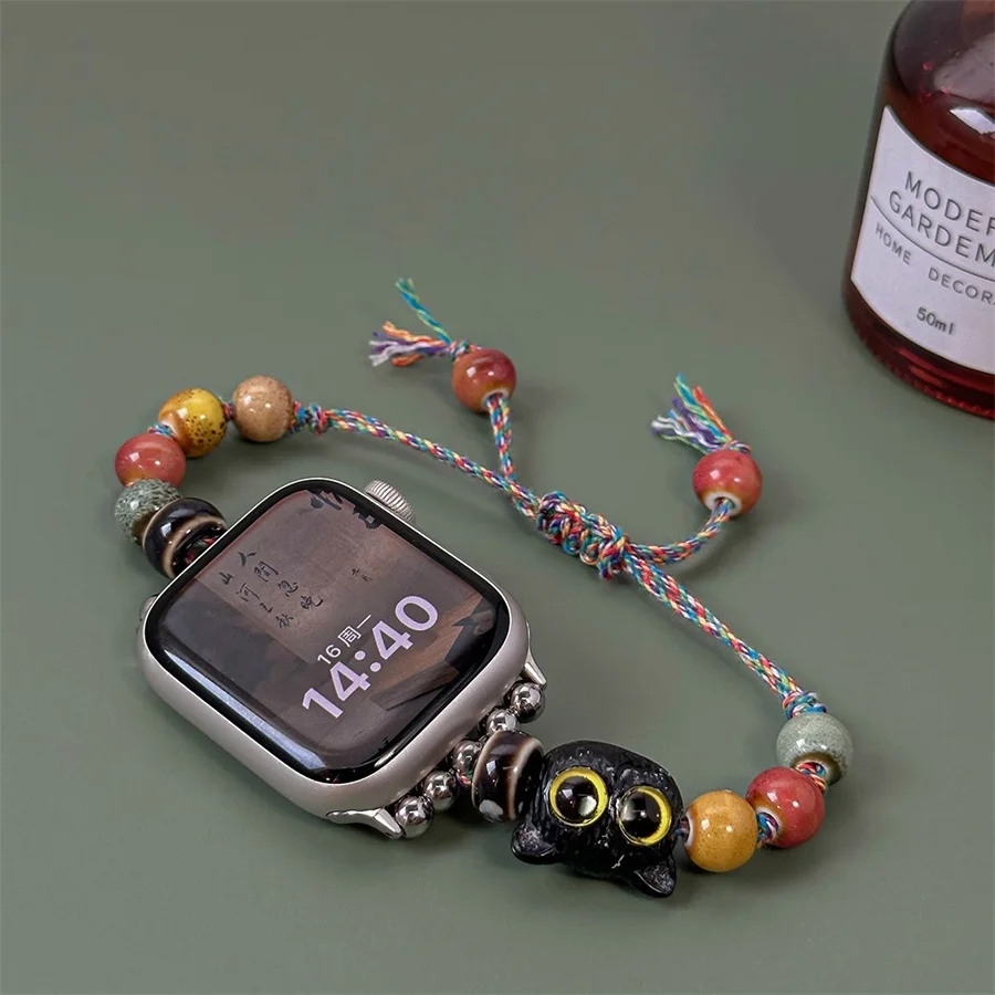 New personalized cartoon cute cat head ceramic compatible with iWatch strap 38mm 40mm 41mm 42mm 44mm 45mm 49mm for women, fashio