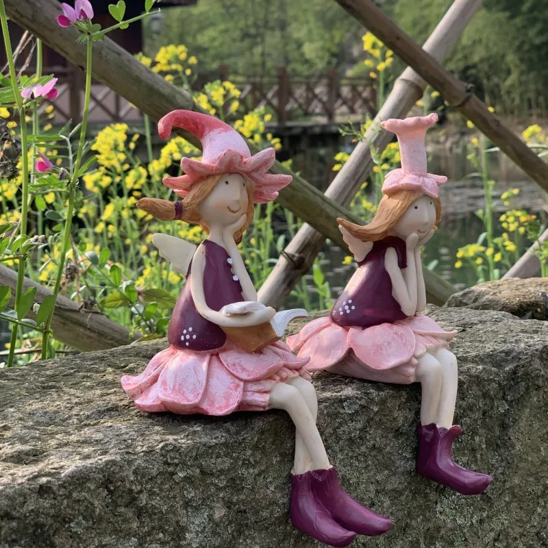 

Angel Girl Flower Fairy Balcony Resin Miniature Items Hanging Foot Doll Outdoors Pendant Horticultural Landscaping Garden Decor