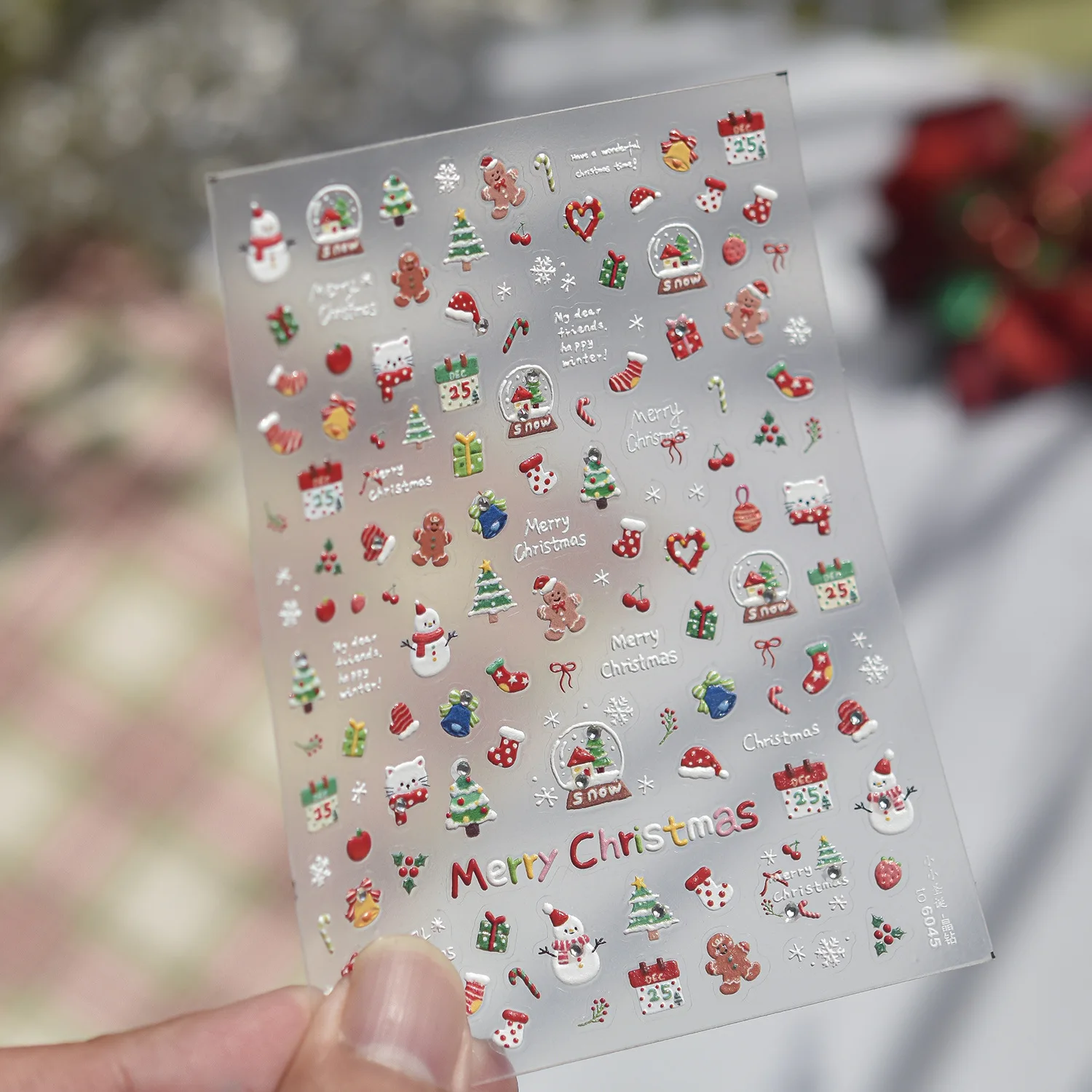 Colorful Xmas Cartoon 5D Nail Art Decals Snowman Gingerbread Cat Snow Globe Calendar Gift Box Heart Cherry Nail Art Stickers