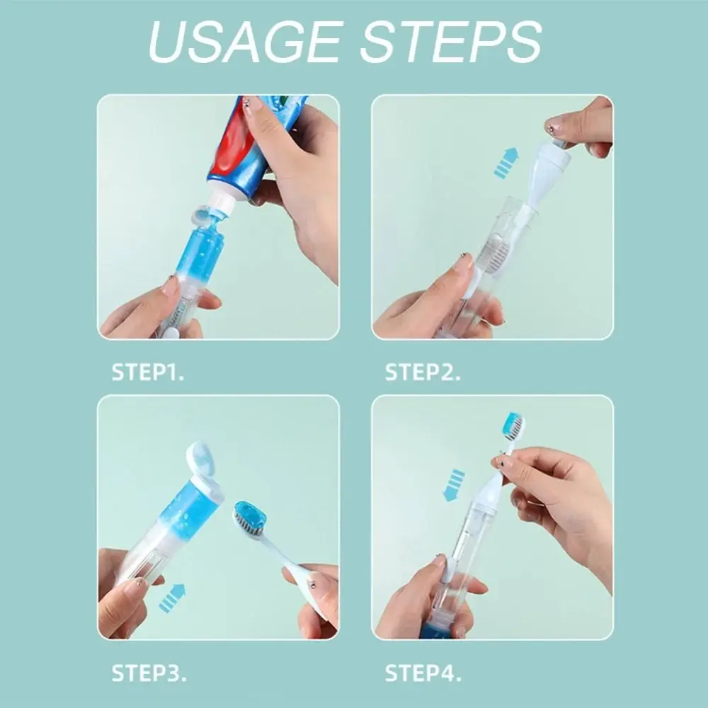 3-IN-1 Travel Toothbrush Set Foldable Portable Toothpaste Dispenser Integrated Mini Toothpaste Tube Storage Box